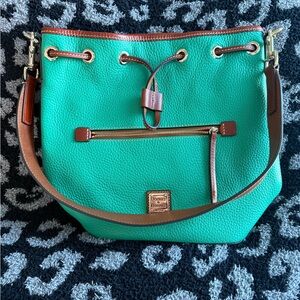 Dooney & Bourke Green and Brown Shoulder Bag with Drawstring Closure